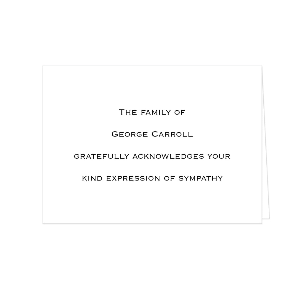 BASIC BESPOKE SYMPATHY ACKNOWLEDGEMENT: COPPERPLATE ENGRAVED