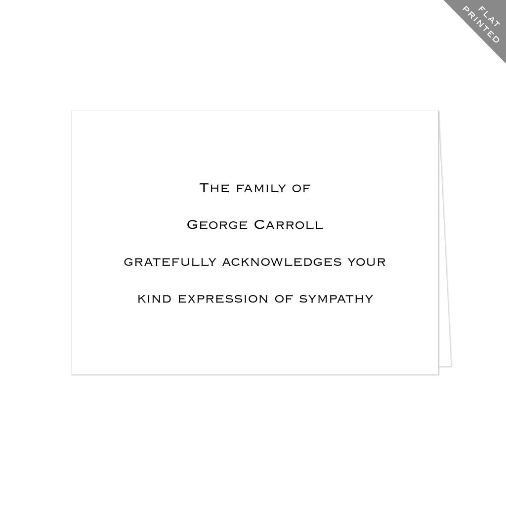 BASIC BESPOKE SYMPATHY ACKNOWLEDGEMENT: COPPERPLATE FLAT PRINTED