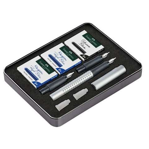 FABER-CASTELL GRIP FOUNTAIN PEN CALLIGRAPHY SET in SILVER
