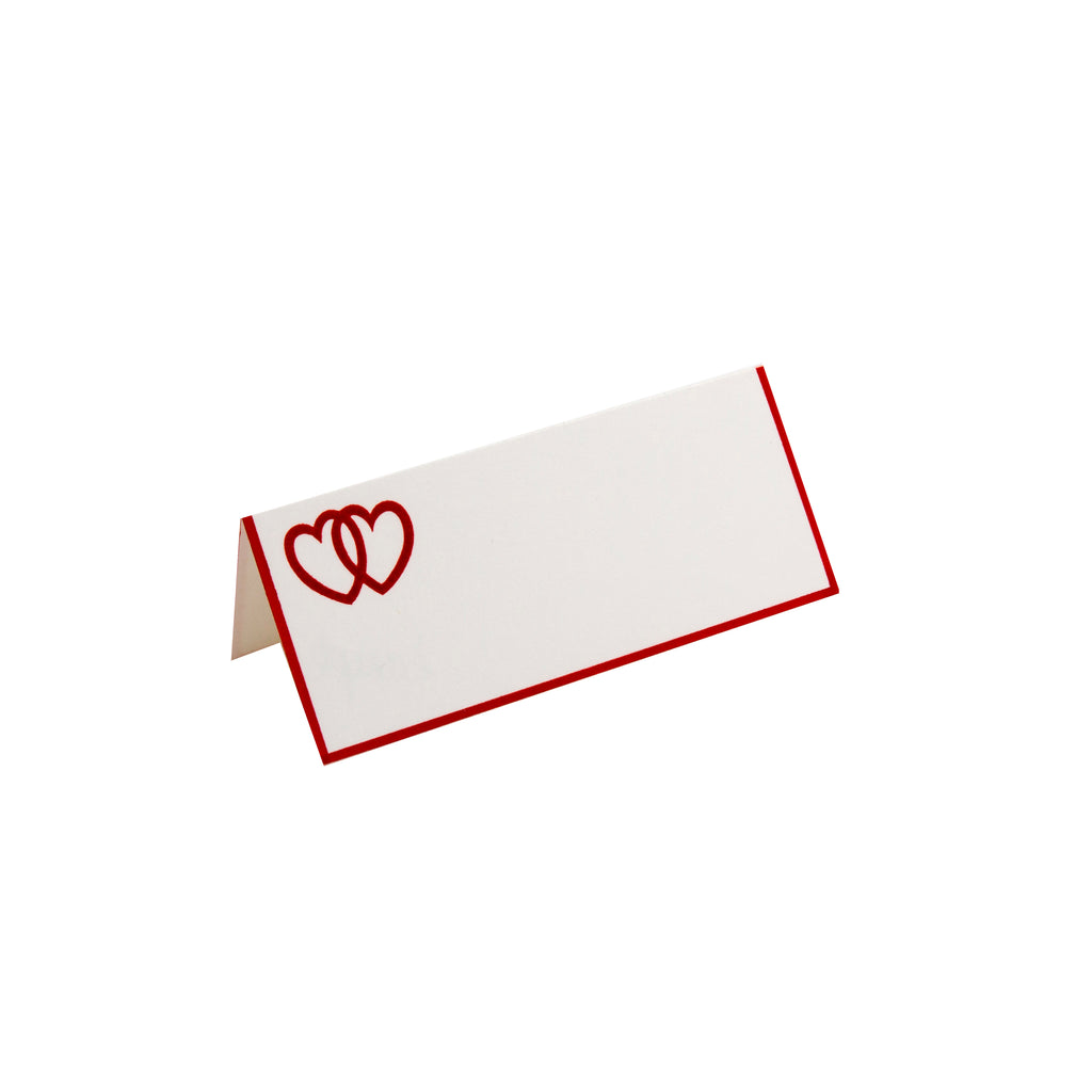 DOUBLE RED HEART FOLDOVER PLACE CARD WITH RED BORDER