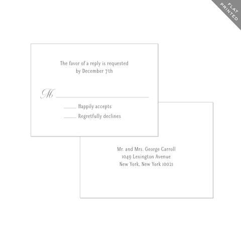 BASIC BESPOKE WEDDING RSVP CARD: CLASSIC ELEGANCE FLAT PRINTED